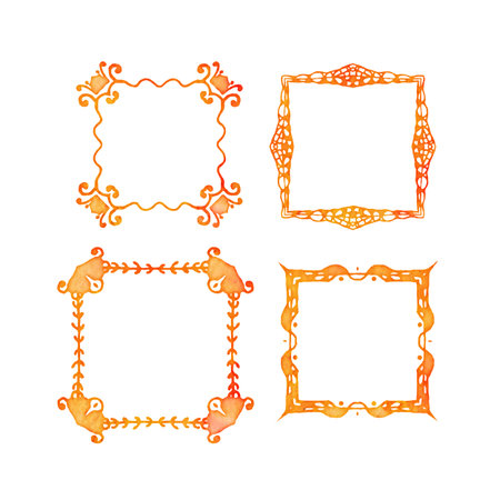 Collection vintage watercolor frames. Isolated on the white  background. Vector illustration.のイラスト素材