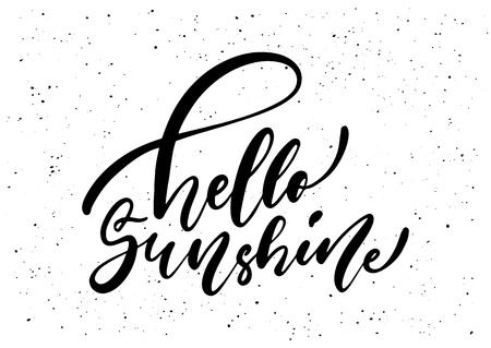 Hello Sunshine. Ink brush pen hand drawn phrase lettering design. Vector illustration isolated on a ink grunge background, typography for card, banner, poster, photo overlay or t-shirt design.のイラスト素材