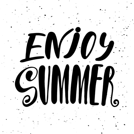 Enjoy Summer. Ink brush pen hand drawn phrase lettering design. Vector illustration isolated on a ink grunge background, typography for card, banner, poster, photo overlay or t-shirt design.のイラスト素材