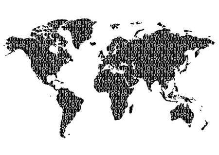 Abstract covid-19 halftone world map. Vector illustration. Coronavirus pandemia earth map concept.