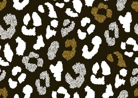 Abstract animal skin leopard seamless pattern design. Jaguar, leopard, cheetah, panther fur. Black and white, gold glitter texture seamless camouflageのイラスト素材
