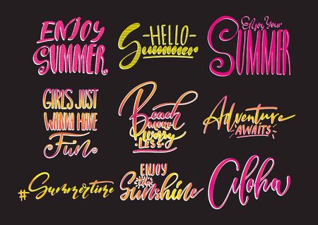 Handwritten lettering, summer holidays and vacation quotes set. Vector retro design illustration.のイラスト素材