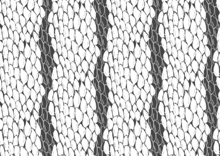 Abstract styled snake scales animal skin seamless pattern design. Black and white seamless camouflage background.のイラスト素材
