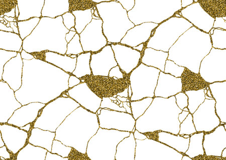Vector cracked seamless pattern, kintsugi art concept, Golden, white colors.のイラスト素材