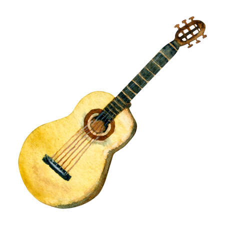 Watercolor Guitar on a white backgroundの写真素材