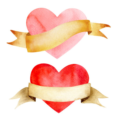Hand drawn watercolor illustrations of hearts for The Valentines Day.の写真素材
