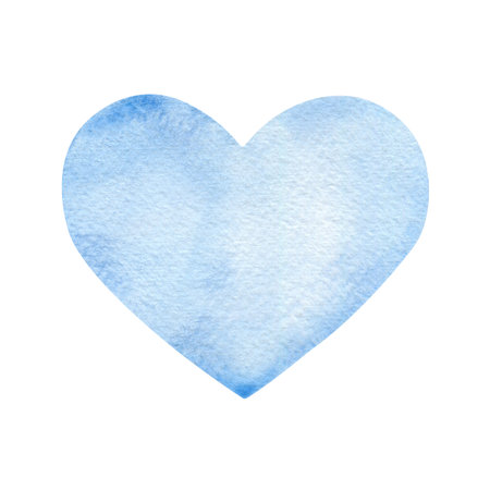 Hand painted watercolor blue heart isolated on a white background.の写真素材