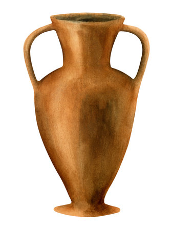 Watercolor llustration of ceramic Amphora for olive oil and wine isolated on a white background.の写真素材