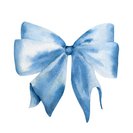 Watercolor blue bow isolated on a white background.の写真素材