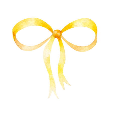 Hand drawn watercolor yellow bow isolated on a white background.の写真素材