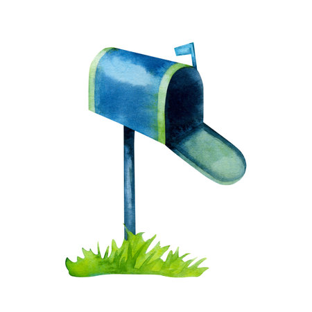 Watercolor illustration of mailbox isolated on a white background.の写真素材
