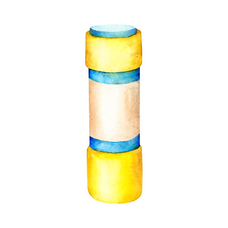 Hand drawn watercolor illustration of blowing bubbles soap wand bottle isolated on a white background.の写真素材