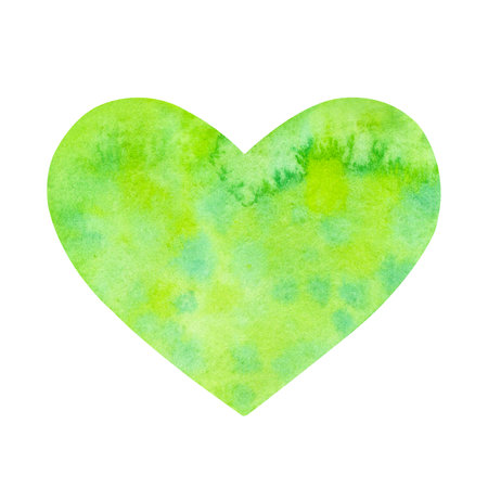Hand painted green watercolor heart isolated on a white background.の写真素材