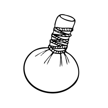 Hand drawn vector herbal massage bag isolated on a white background.のイラスト素材