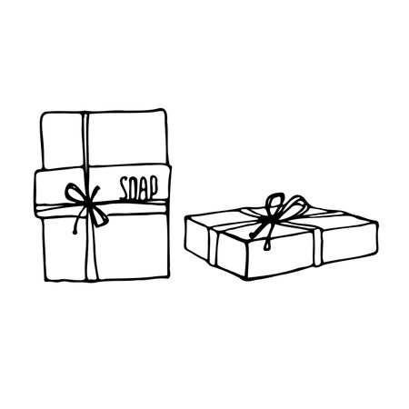 Vector hand drawn set of line natural soap isolated on a white background.のイラスト素材