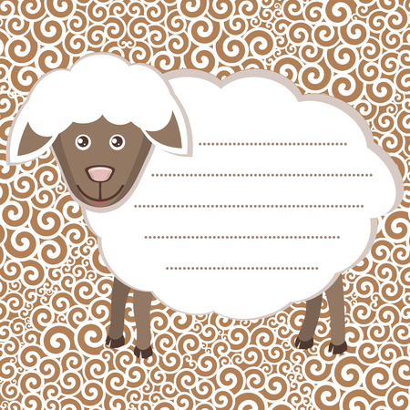 Greeting card with sheep. Beige background with curls of wool.のイラスト素材