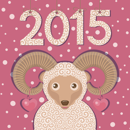 Ram with hearts and pink background.  New year greeting card.のイラスト素材