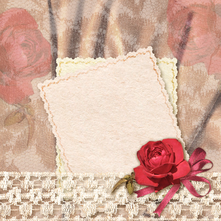 Greetings card with rose and laceの写真素材