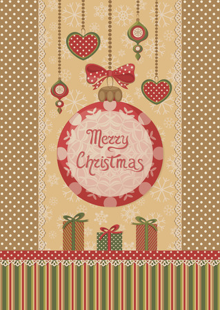 Christmas retro card. New Year toys, gifts and dotted background.のイラスト素材