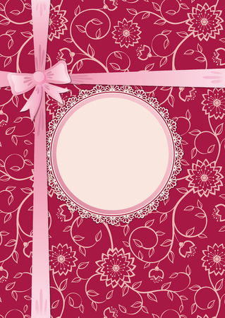 Gift card with lace frame and ribbonのイラスト素材