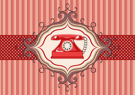Vintage card and old red telephoneのイラスト素材