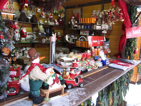 Christmas gifts at fair in Moscow, Russia - January 9, 2015: Sales of traditional Christmas presents.のeditorial素材