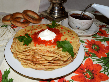 Pancake week and tea drinkingの写真素材