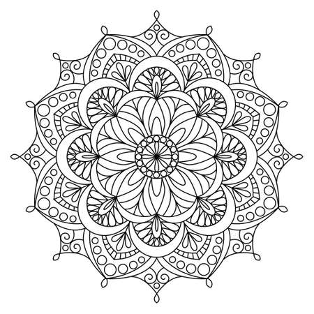 Mandala color book design. Black and white lines.のイラスト素材