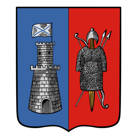 Historical blazon of the 19th century city of Rostov-on-Don, 1811. Vector illustrationのイラスト素材