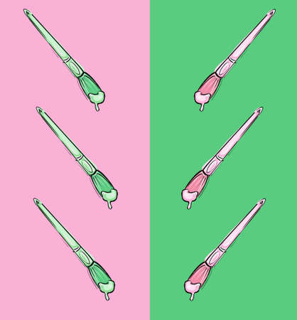 stylish minimalistic drawing of Art brushes on a two-tone pink-green background illustrationの写真素材