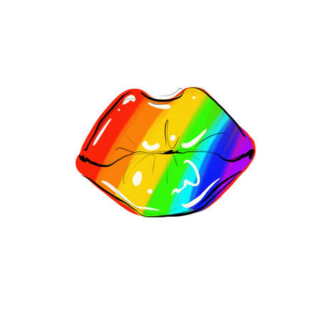 illustration of a kiss in rainbow colors for decor and sticker. High qualityの写真素材