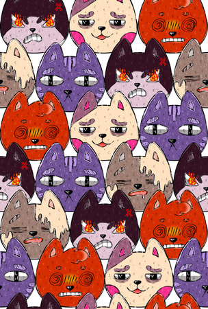 pattern with emotional catsの写真素材