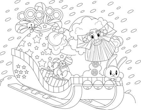 children's educational game. coloring. Santa Claus in a sleigh. Father frostのイラスト素材