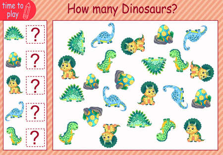 children's educational tasks. count how many dinosaurs are in the picture. funny dinosaurs.のイラスト素材