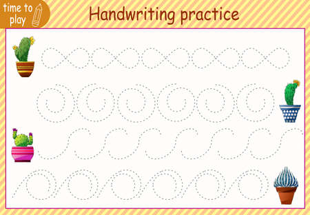 children's educational game. a game of logic. handwriting training. circle the lines. cactus. plant. greenery. flower.のイラスト素材