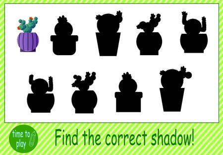children's educational game. a game of logic. find the right shadow. cactus. plant. greenery. flowerのイラスト素材