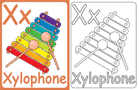 Kids ABC cards. Letter study set, english alphabet with food, animals and fairy tale characters cartoon.coloring book. letter xxのイラスト素材