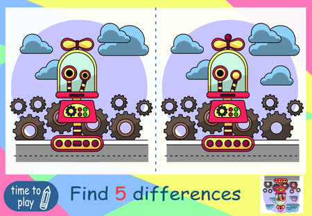 children's educational game. a game of logic. coloring book. find the difference. robots.のイラスト素材