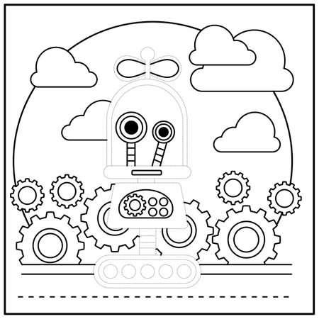 children's educational game. logic tasks. mathematics. coloring book. connect the dots. robotのイラスト素材