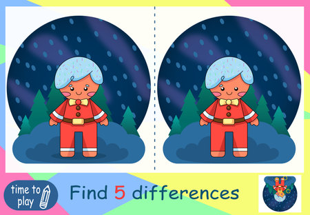 children's educational game. logic game. coloring book. find the difference. New Year. Christmas. Snow Maiden.のイラスト素材