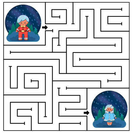 children's educational game. Children's puzzle. Children's labyrinth. Colorful cartoon characters. Funny vector illustration. Isolated on a white background. coloring book. New Yeaのイラスト素材