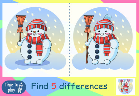 children's educational game. logic game. coloring book. find the difference. New Year. Christmas. snowmanのイラスト素材