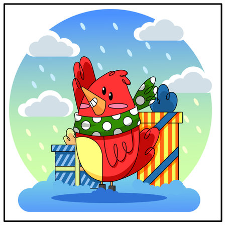 children's educational game. drawing. illustration. children's illustration. New Year. Christmas. red bird with a giftのイラスト素材