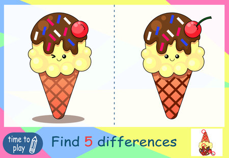 children's educational game. logic game. coloring book. find the difference. New Year. Christmas. ice creamのイラスト素材
