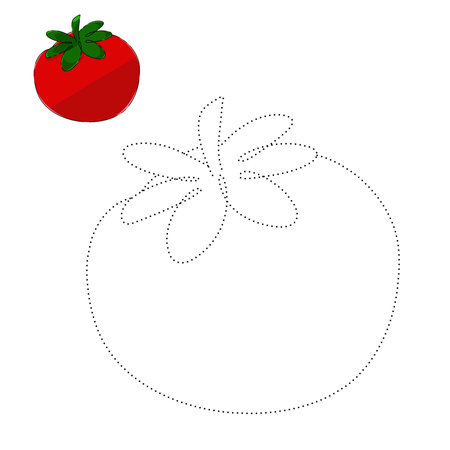 children's educational game. logic game. connect the dots by numbers. handwriting training. coloring book. vegetables and fruits. tomatoのイラスト素材