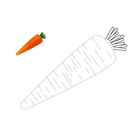 children's educational game. logic game. connect the dots by numbers. handwriting training. coloring book. vegetables and fruits. carrotのイラスト素材