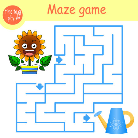 children's educational game. Children's puzzle. Children's labyrinth. Colorful cartoon characters. Funny vector illustration. Isolated on a white background. flower in a potのイラスト素材
