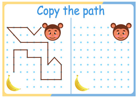 Cute Animals activities for kids. Copy the path. Logic games for children. Vector illustration. Book square format.のイラスト素材