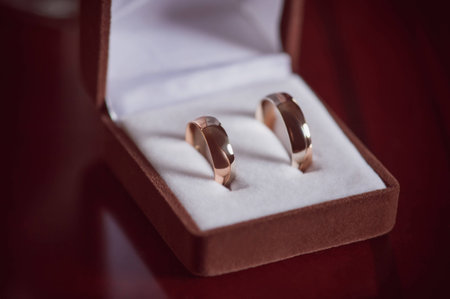 Wedding rings in a boxの写真素材
