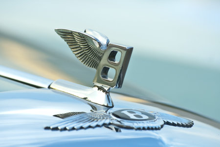 MOSCOW-JULY 31:  Figure-emblem Bentley R Type Continental (1954) on a car cowl. Annual event 'Night...